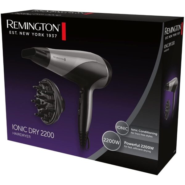 Remington Ionic Dry Hair Dryer Black Silver 2200 D3190S Online now