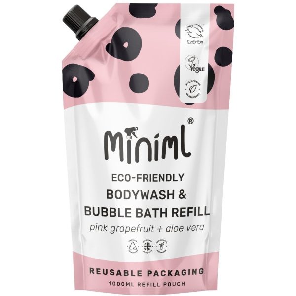 Miniml Eco-Friendly Body Wash & Bubble Bath Pink Grapefruit + Aloe Vera 1000ml Pouch For Discount