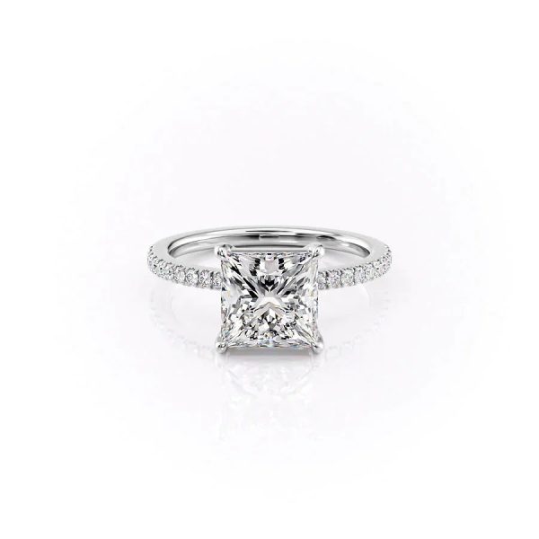 The Pave Eleanor Set With A 3 Carat Princess Moissanite For Sale